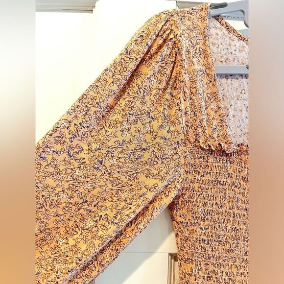 Altar’d State Boho Floral Smocked Long Sleeve Dress Peach Orange Size Medium - Picture 4 of 9